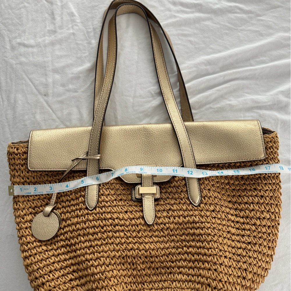Michael Kors straw bag with gold leather metallic straps
